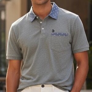 Original Penguin Men's Gray Heritage Slim Fit Polo Shirt Pocket Size M Preppy